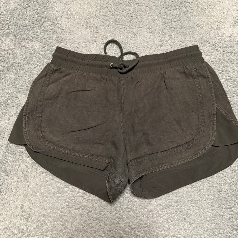 Athleta Beachside Bali Linen Shorts Womens 4 Gray Pull On Athletic Drawstring